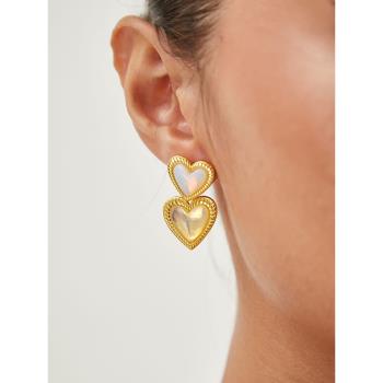 WEARRING 桃心耳環時尚可愛百搭銅鍍金貝母小眾設計精致甜美耳釘