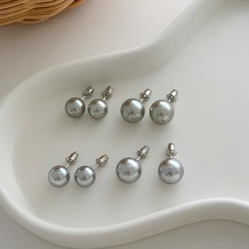 高級感銀灰強光珍珠耳釘簡約輕奢小眾設計感氣質925純銀耳飾耳環