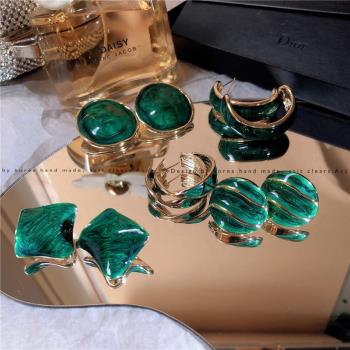 綠色系，韓國韓版時尚彩釉幾何形高貨夸張甜酷風個性大耳環C形圈