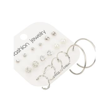 日韓創意簡約水鉆珍珠鋯石耳環套裝情侶學生個性氣質幾何混款耳釘