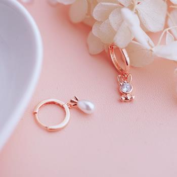 胡蘿卜小耳圈玫瑰金時尚個性珍珠