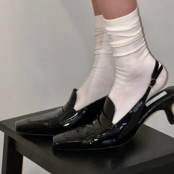 包頭涼鞋女2023年新款夏季法式黑色高級感淺口單鞋細跟尖頭高跟鞋
