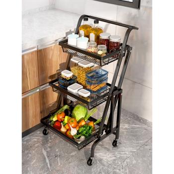 小推車置物架落地多層可折疊家用廚房多功能蔬菜收納三層整理架子
