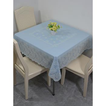 PVC防水防油免洗餐桌布正方形家用小清新藍色簡約塑料臺布茶幾布