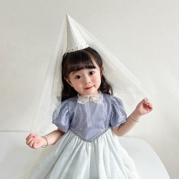 萌叔派對~女孩公主頭紗皇冠生日帽發箍發飾帶紗寶寶兒童裝扮布置