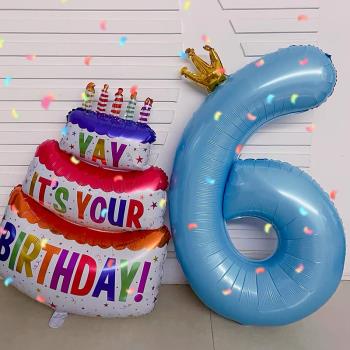 40寸大號皇冠數字氣球兒童寶寶周歲生日派對場景布置裝飾拍照道具