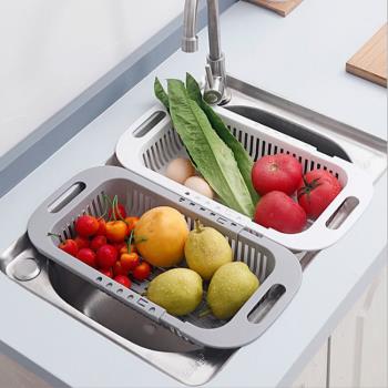 可伸縮瀝水籃子洗菜籃淘菜盆水果收納筐廚房水槽洗碗池置物架塑料