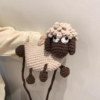 綿羊玩偶小眾斜挎包可愛針織diy