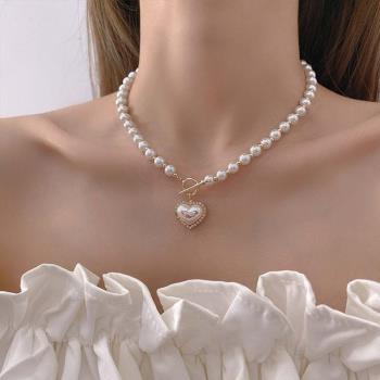 Pearl Heart Pendant Collar Chain珍珠愛心項鏈女式OT扣 鎖骨鏈