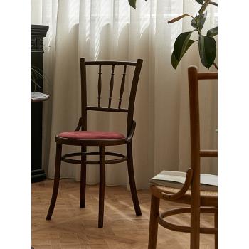 北歐vintage藤編餐椅家用復古日式實木椅子網紅侘寂風咖啡靠背椅
