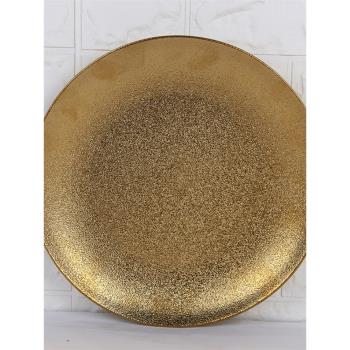 金色陶瓷餐盤高檔酒店西餐盤子歐式奢華金色盤子樣板間裝飾