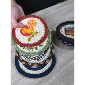創意手工杯墊隔熱防燙墊咖啡杯麻繩編織套裝小餐桌墊圓形美式可愛