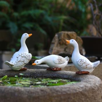 創意鴨子動物擺件假山魚池造景花園庭院盆栽微景觀裝飾水景工藝品