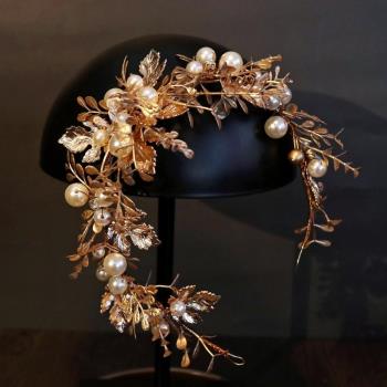 金色復古手工個性巴洛克皇冠新娘頭飾發箍婚紗造型配飾品拍照道具