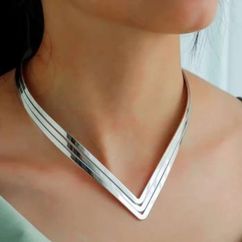 歐美假領子女項鏈金屬V型項圈 women metal necklace jewelry