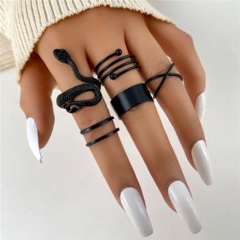 New black knuckle ring set 5 pcs snake cross spiral ring set