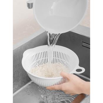 洗米篩淘米盆淋水籃廚房雙層塑料瀝水籃網篩漏盆瀝水抗籃洗米神器