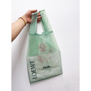 超仙唯美小清新透明歐根紗刺繡文藝購物袋隨身手拎袋環保收納袋