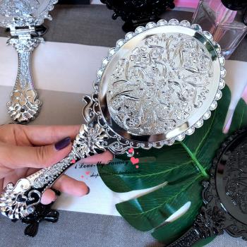 韓國產明星同款 全智賢公主復古手柄鏡 折疊鏡 銀色正品圓形精致