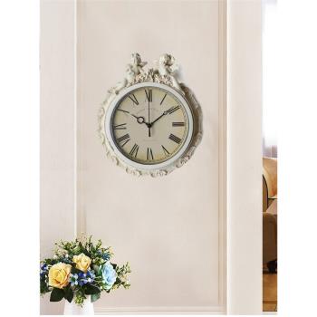 歐式復古客廳裝飾掛鐘美式古典懷舊掛墻鐘表餐廳天使中古時鐘擺件
