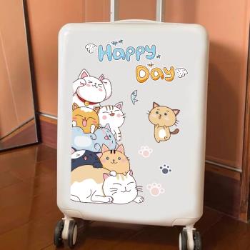 卡通可愛動物招財貓狗狗貼畫行李箱旅行箱貼紙大整張墻壁裝飾貼畫