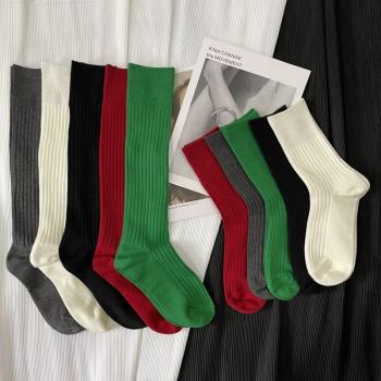 BV綠立體抽條雙針高橡筋純色黑白JK日系長襪堆堆襪顯瘦小腿襪