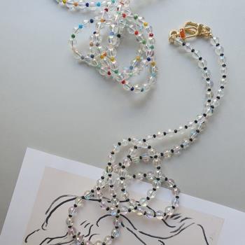 韓國ins風設計師潮牌透明手機鏈斜挎背掛繩彩色可愛時髦掛脖串珠