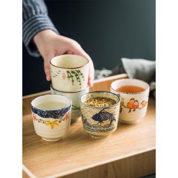 日式和風復古陶瓷茶杯茶水杯小號田園鳥獸茶杯清酒酒杯餐廳茶杯子