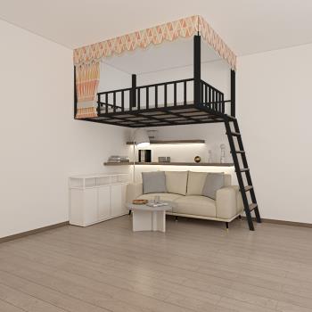 省空間吊床閣樓床雙人loft公寓高架床鐵藝兒童學生懸空掛式上層床