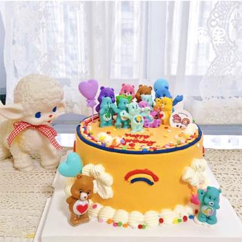 網紅蛋糕裝飾擺件彩虹熊愛心熊七彩小熊彩色愛心氣球生日插牌插件