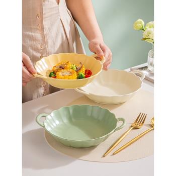 日式雙耳盤家用陶瓷耐高溫烤盤高顏值拌面碗ins風微波爐深盤子