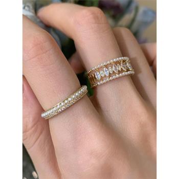 輕奢珍珠鋯石開口戒指女小眾設計時尚個性簡約氣質高級感食指戒子