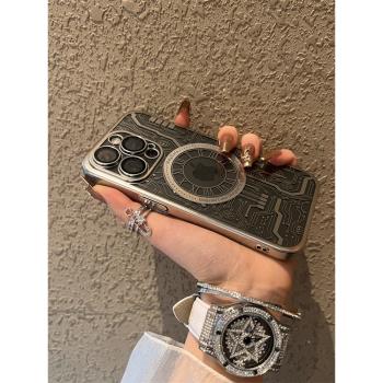 【高品質】機械表磁吸銀蘋果16手機殼蘋果16promax新款iphone16pro套蘋果15防摔14矽膠13全包12女ProMax適用