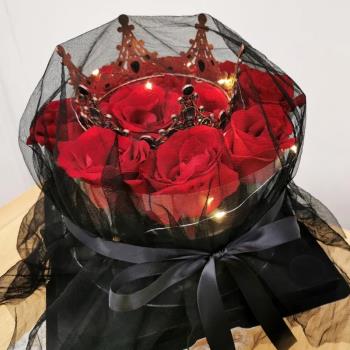 情人節小紅書烘焙蛋糕裝扮網紅黑紗白紗玫瑰花裝飾品擺件黑色皇冠