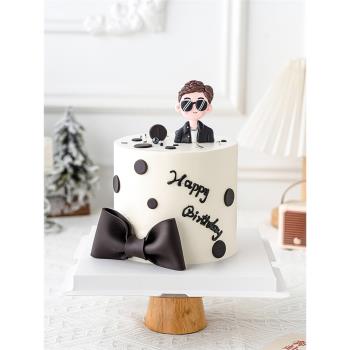 簡約墨鏡男孩烘焙蛋糕裝飾軟陶擺件男神生日派對插件黑色圓點裝扮
