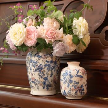 復古森林歐式青花冰裂釉做舊古典花紋陶瓷花瓶水培干鮮花居家裝飾