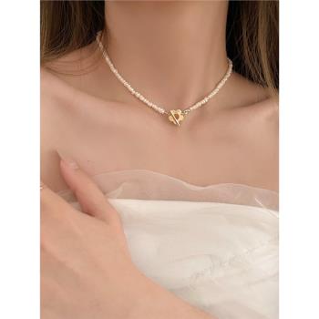 輕奢小眾天然珍珠項鏈2023年新款女高級設計感鎖骨鏈花朵配飾頸鏈