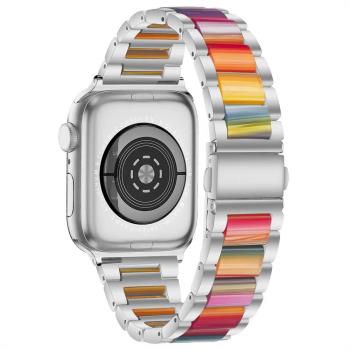 適用Apple Watch7/S8/6/SE手錶帶金屬三珠不銹鋼帶2/3/4/5代蘋果手錶iwatch精鋼表帶運動腕帶鏈式潮牌男女款