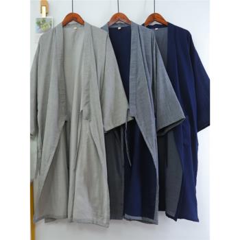 夏季純棉浴袍男日式和服睡袍中長款雙層紗布和風系帶甚平加大220