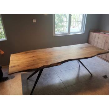 北歐原木大板餐桌創意鐵藝辦公桌自然邊個性民宿泡茶桌電腦原木桌