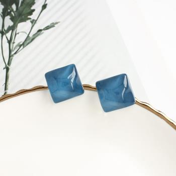 溫柔藍色簡約幾何方形氣質耳釘夏天設計耳飾女韓國個性蚊香盤耳夾