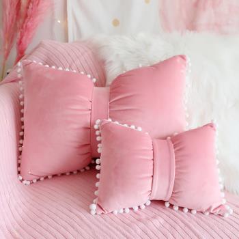 可愛球球蝴蝶結ins抱枕網紅少女心公主風可拆洗沙發床靠枕墊枕頭