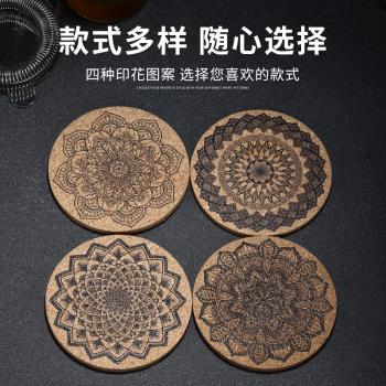 歐式軟木印花杯墊防燙防滑隔熱墊圓形吸水杯墊復古茶墊咖啡酒杯墊
