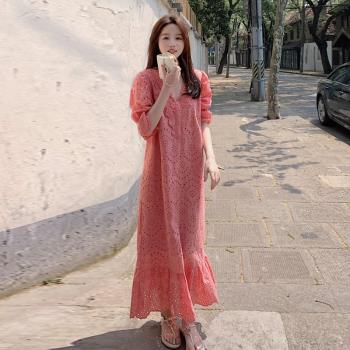 韓國蕾絲鏤空長款魚尾仙女連衣裙