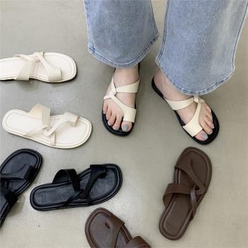 DUXI韓國套趾拖鞋女夏季2023新款鏤空設計平底涼拖鞋女外穿沙灘鞋