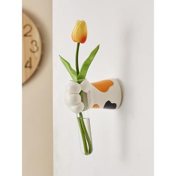 創意可愛貓爪水培花瓶客廳壁掛花器插花家居玄關臥室墻壁掛件裝飾