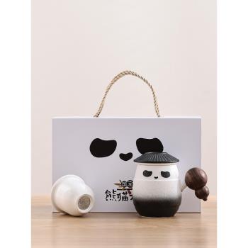 熊貓公仔可愛個人情侶創意辦公室專用陶瓷茶水分離馬克水杯可logo