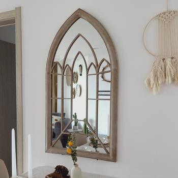 法式鄉村復古做舊裝飾鏡鐵藝壁掛餐廳壁爐假窗戶鏡子歐式化妝鏡