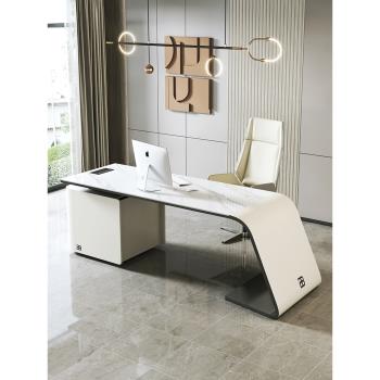 高級設計感巖板L型書桌椅子一套意式輕奢電腦辦公桌家用簡約書桌