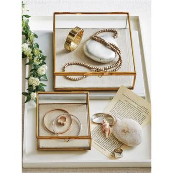 簡約復古金邊玻璃首飾盒歐式珠寶收納盒抖音婚禮伴手禮展示擺件